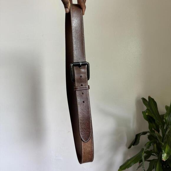 Vintage unisex distressed boho grunge Brown genuine‎ leather belt size 40 main image 4